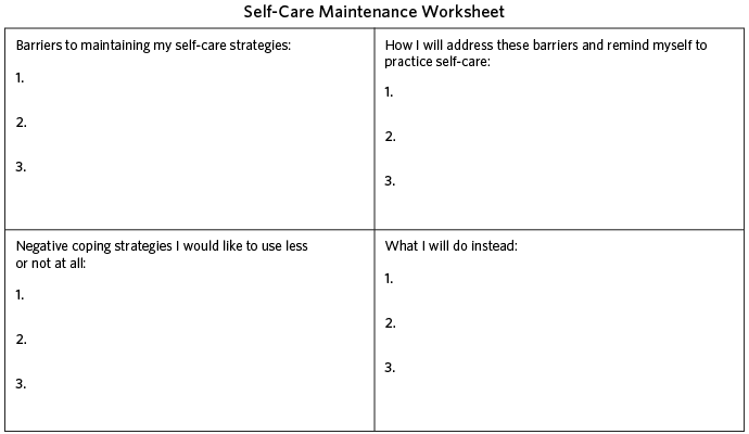 Self Care Worksheet