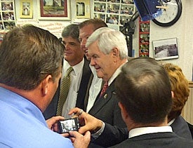 Newt Gingrich, speaking with reporters at Tommy's Ham House in Greenville, S.C.