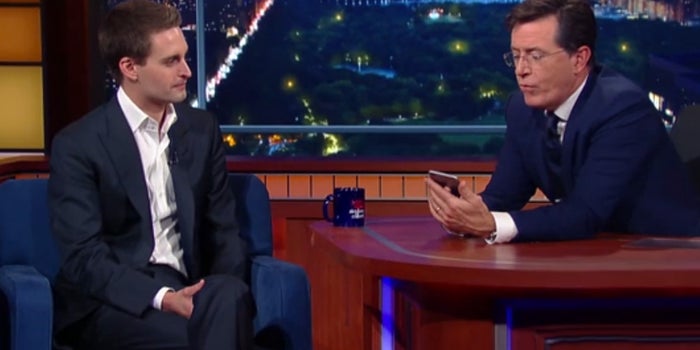 Stephen Colbert Lets the Crazy Questions Fly With Snapchat CEO Evan Spiegel (WATCH)