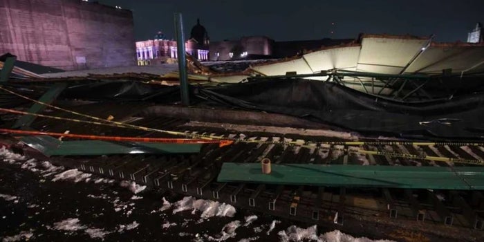 VIDEO: Así el granizo provocó el colapso del techo del Templo Mayor