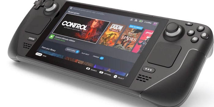 They present Steam Deck, a portable video game device similar to the Nintendo Switch
