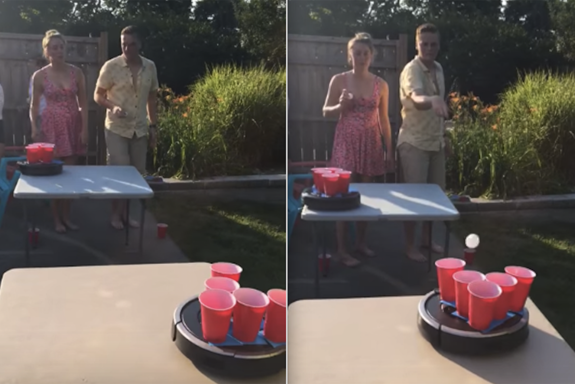 watch beer pong played with a roomba