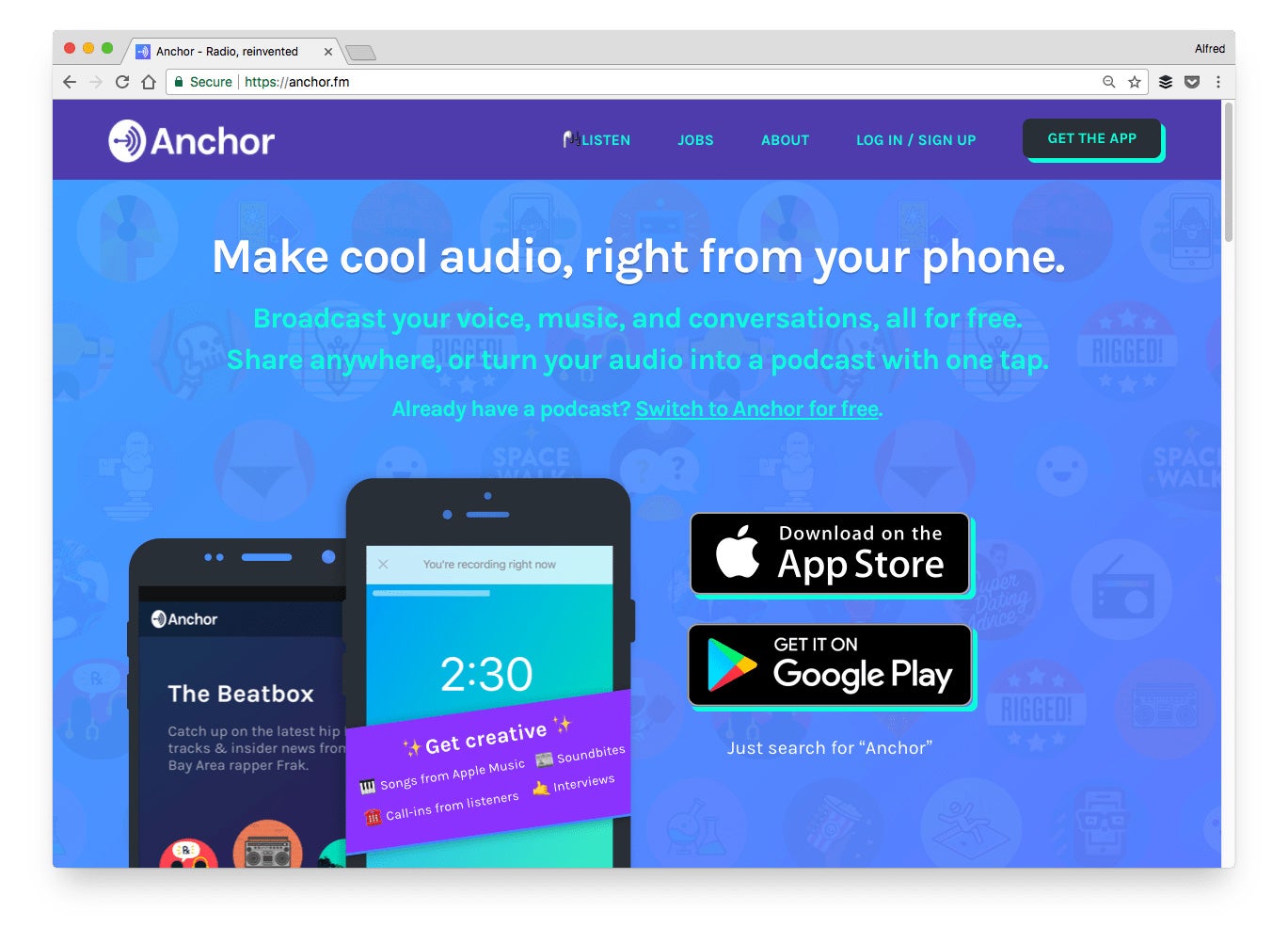 Make cool. Creative Audio app. Anchor Hark.