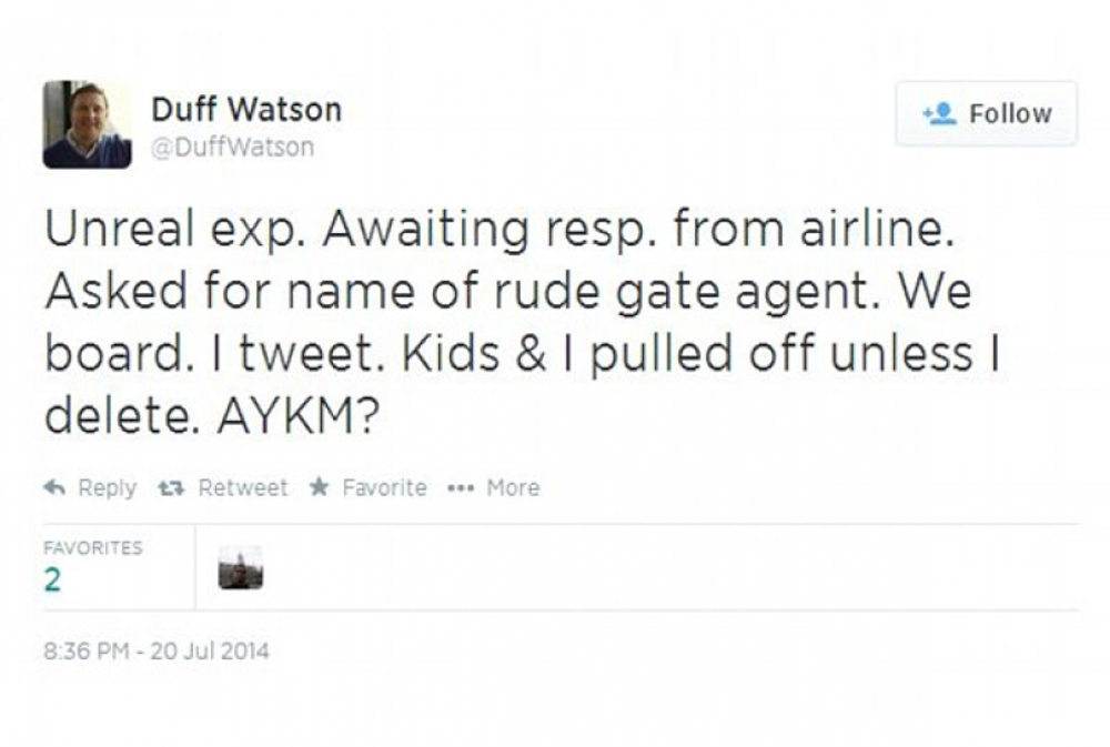 Tweeting about an airline agent