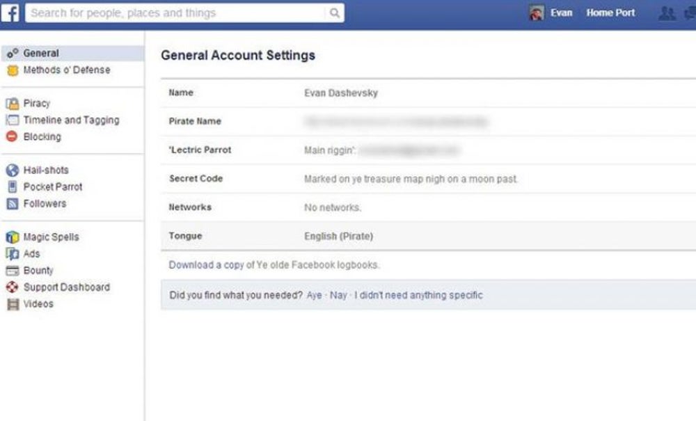 Make Facebook Upside Down or in Pirate Speak