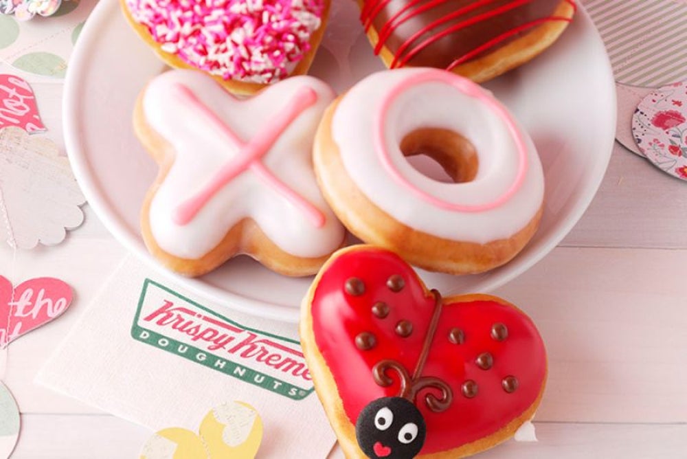Enjoy some Krispy Kreme Valentine Doughnuts.