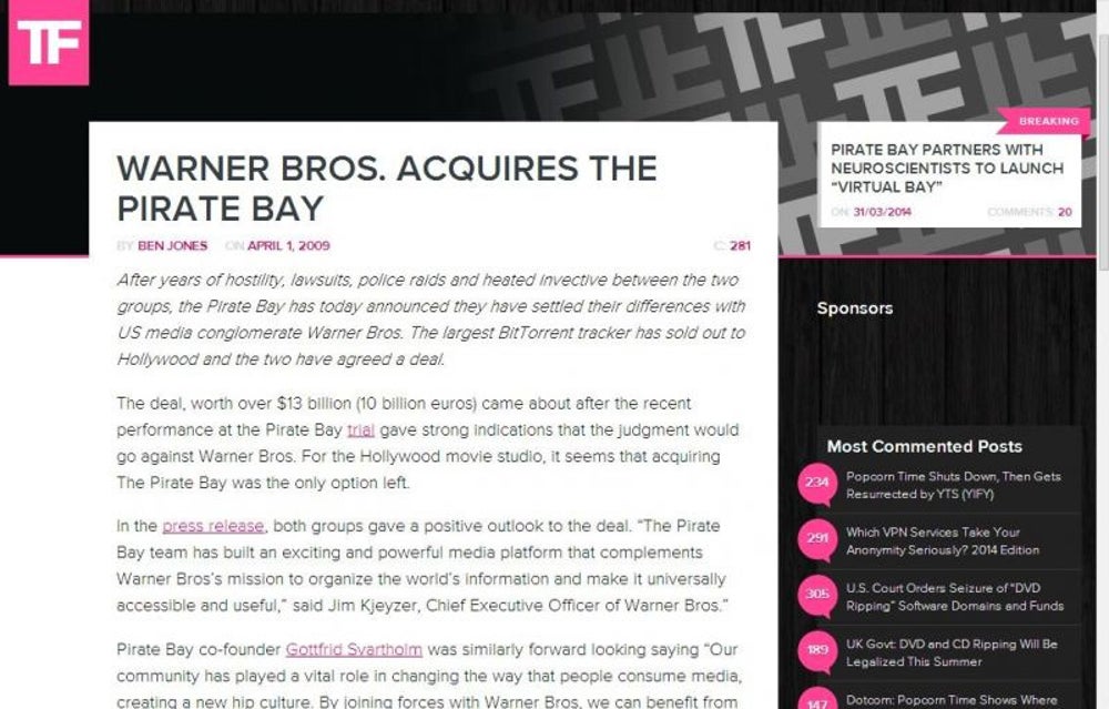 Warner Bros. Acquires The Pirate Bay (2009