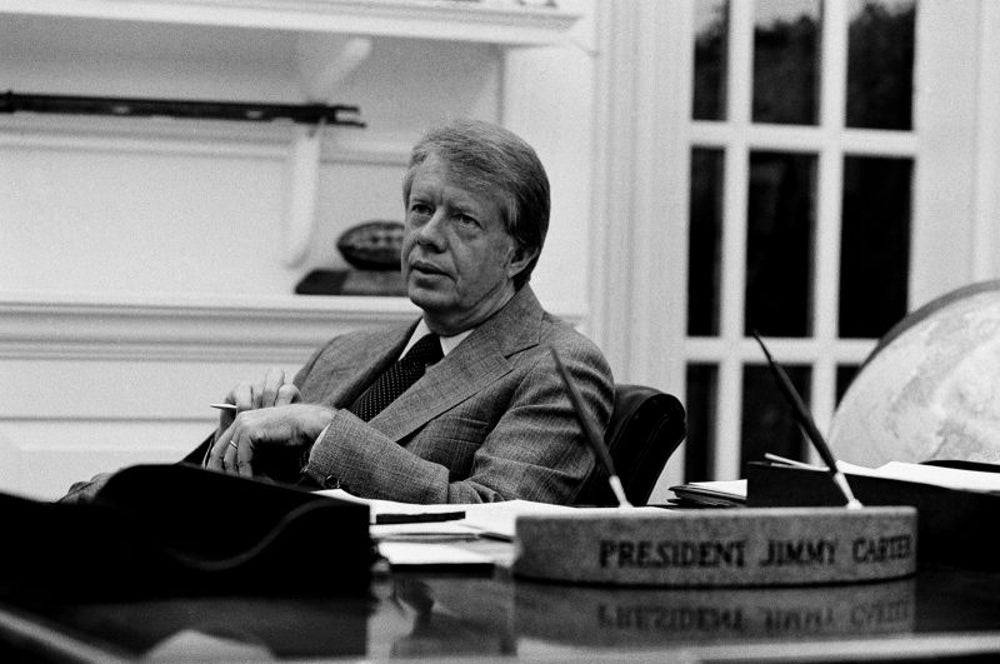 Jimmy Carter wins the presidency and advocates for decriminalization of marijuana in 1977.