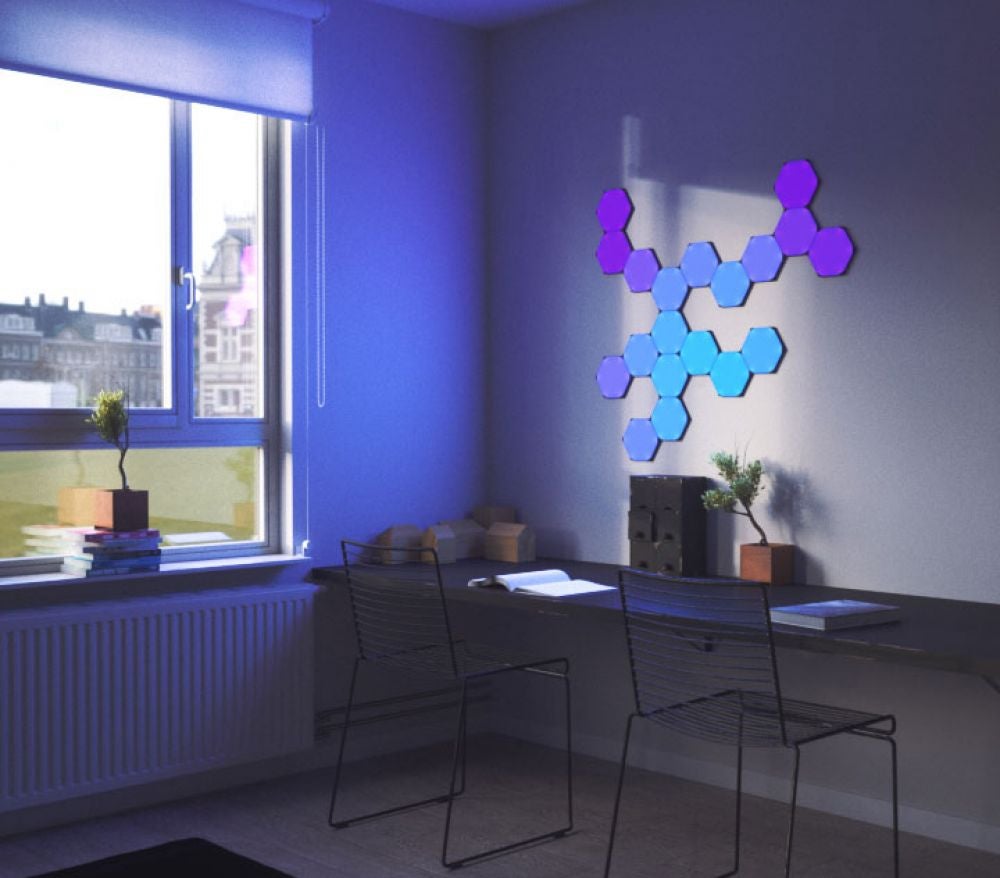 Smart light squares that decorate a space and sync with music.