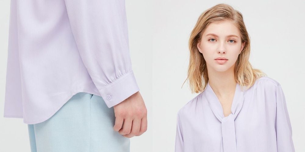 WOMEN RAYON BOW TIE LONG-SLEEVE BLOUSE