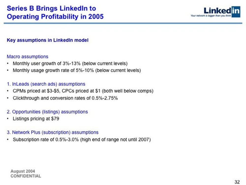 "Have reasonable numbers and assumptions that can pass the blink test during the pitch."